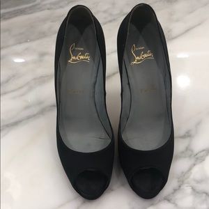 Christian Louboutin Black satin peep toe pumps